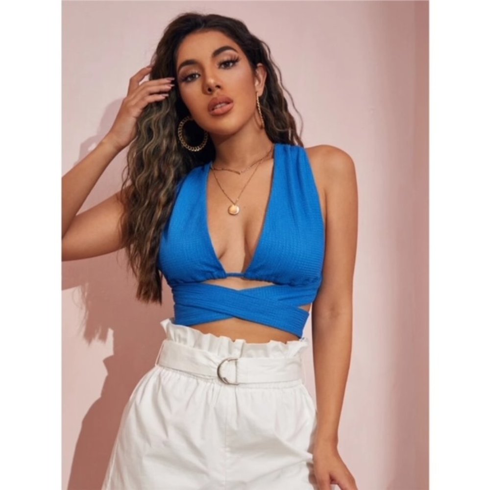 Lace Up Back Halter Crop Top NWOT